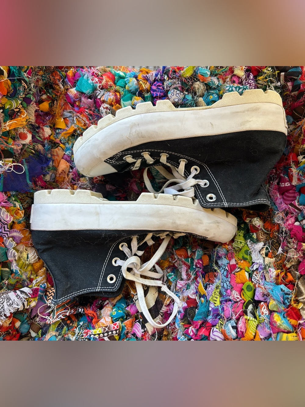 Converse Black Canvas Platform Sneakers with White Lug Soles